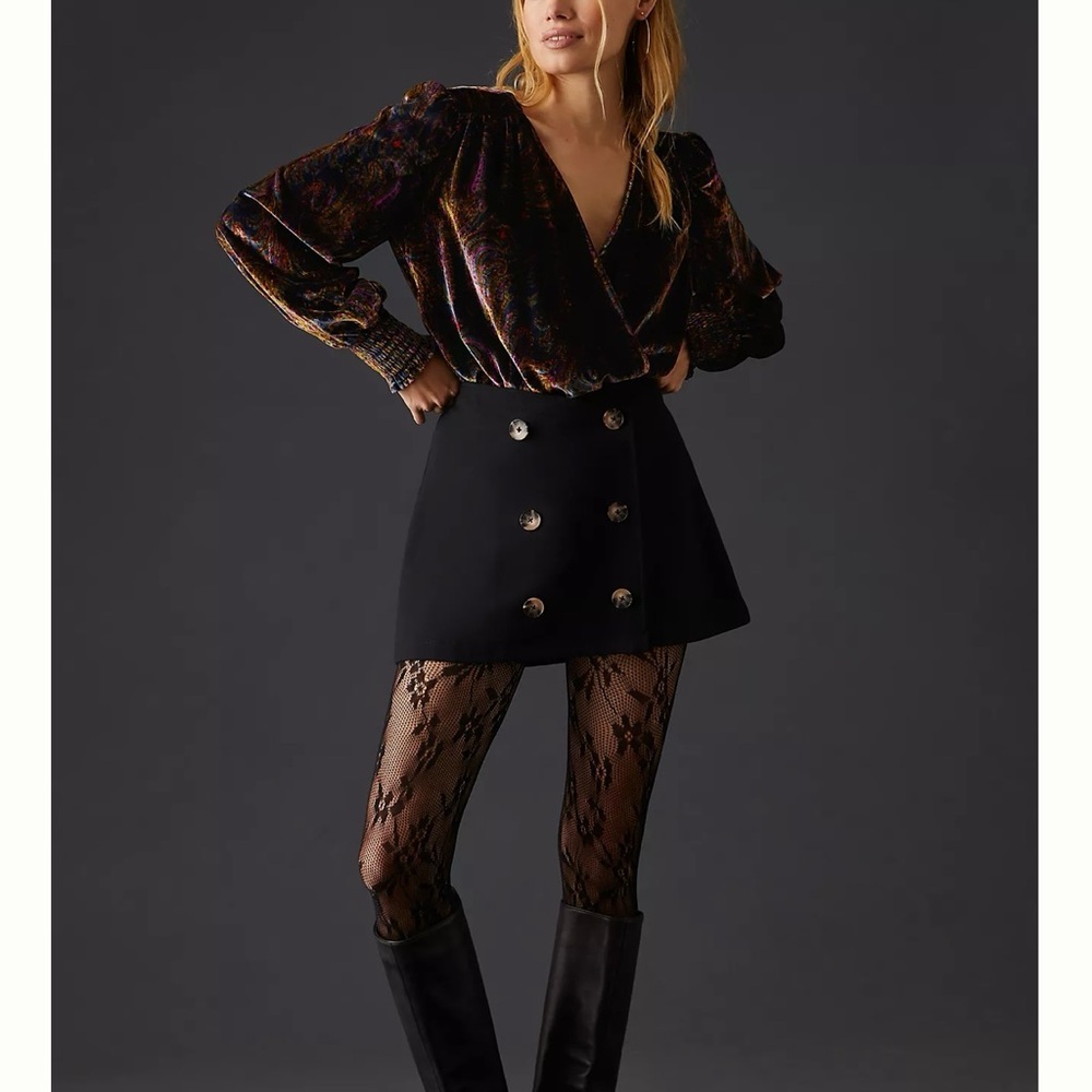 Anthropologie Velvet Wrap Top Paisley Print